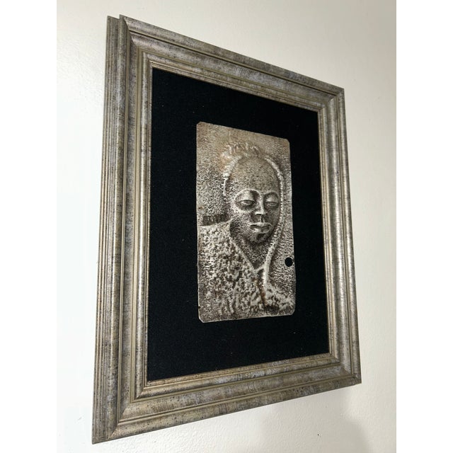 Framed Zinc Relief Wall Sculpture – African-Inspired Portrait For Sale - Image 4 of 6