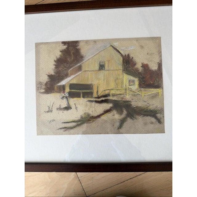 Mid 20th Century Original Mid Century Pastel Sketch Architectural Study Barn Framed 9x12 For Sale - Image 5 of 11