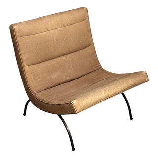 Milo Baughman, Scoop Lounge Chair, Iron, Brown Fabric, Usa, 1950s For Sale
