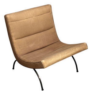 Milo Baughman, Scoop Lounge Chair, Iron, Brown Fabric, Usa, 1950s