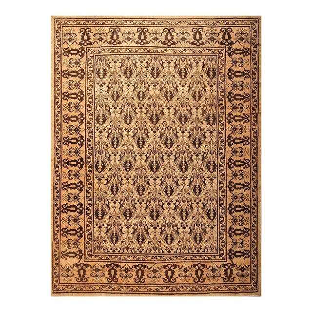 Antique Agra Geometric Beige Brown Wool Rug 12681 For Sale