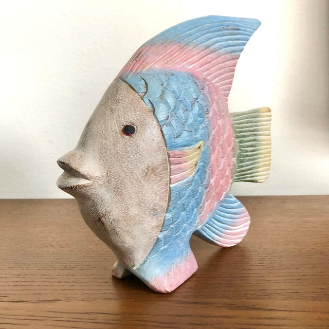 Blue Vintage Hand Carved Wood Fish Figurines - a Pair For Sale - Image 8 of 13