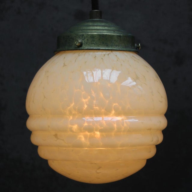 Mid-Century Modern French Clichy Yellow Glass Pendant Lamp For Sale - Image 3 of 6