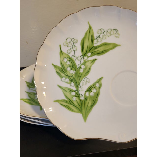 White Vintage Lily of the Valley Porcelain Saucers - Set of 4 For Sale - Image 8 of 10