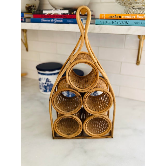 Vintage Rattan and Wicker Wine Rack or Holder For Sale - Image 4 of 8
