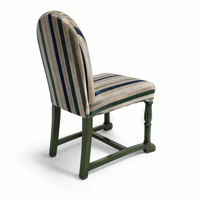 Traditional Vintage Striped Upholstered Accent Chair With Green Base For Sale - Image 3 of 7