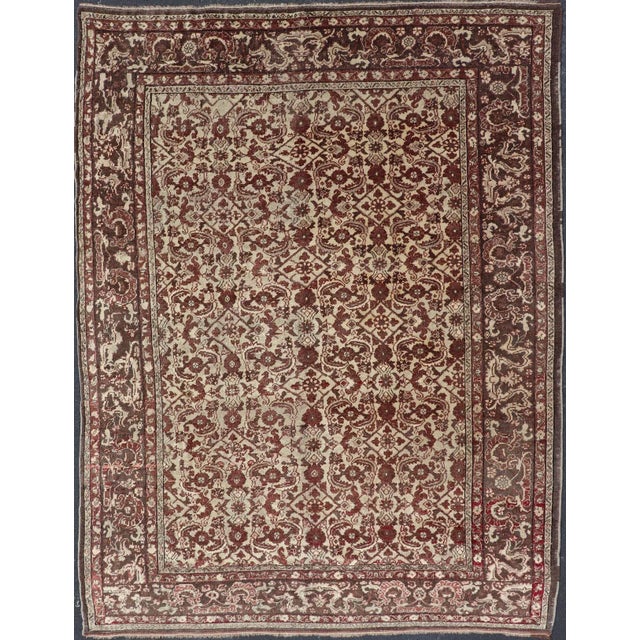 Antique Turkish Sivas Rug With Tan Background and Maroon, Eggplant, Brown Color For Sale - Image 13 of 13