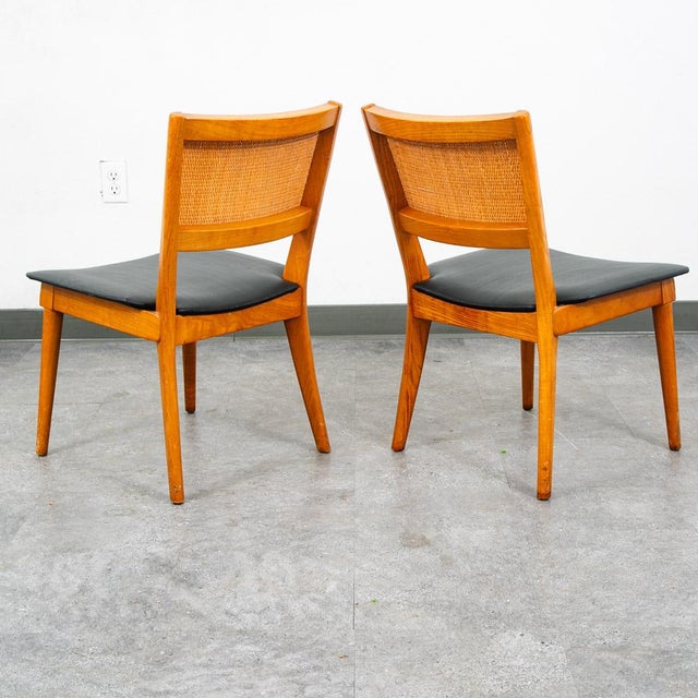 Brown Mid Century Modern Dining Chairs Set 5 Cane Vintage Black Oak Wood Vintage MCM For Sale - Image 8 of 10