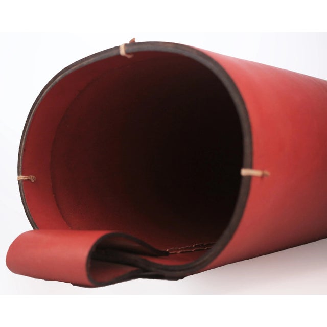 Scarlet Mid-20th Century Modern French Red Leather Cylindrical Umbrella Stand by Hermès Paris For Sale - Image 8 of 12