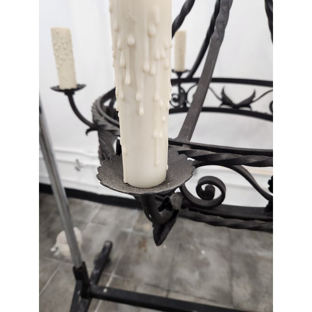 Classical Roman 1980s Classical Roman Black Iron Chandelier For Sale - Image 3 of 5