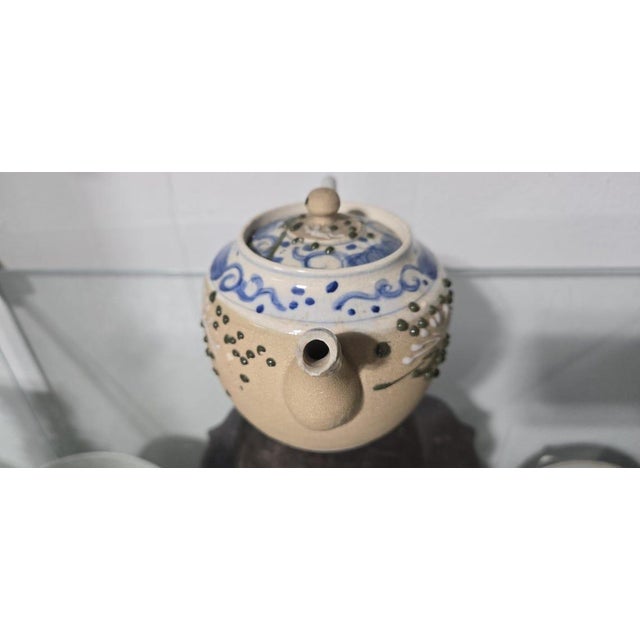 Antique 20th Century Japanese Moriage Sharkskin Samehada Glaze Teapot Meiji Taisho Era For Sale - Image 4 of 6