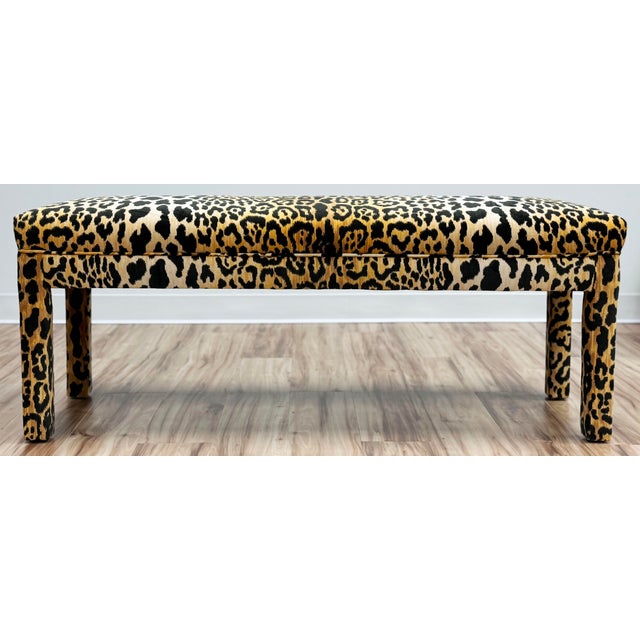 Vintage 1980's Tufted Parsons Bench W/ Velvet Leopard Print Upholstery For Sale In Kansas City - Image 6 of 8