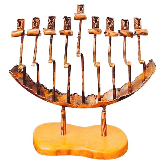 X-Large, Vintage Rami Zamir Torch Cut Hand Forged Brutalist Copper Menorah and Pedestal One of a Kind Israel For Sale - Image 12 of 13