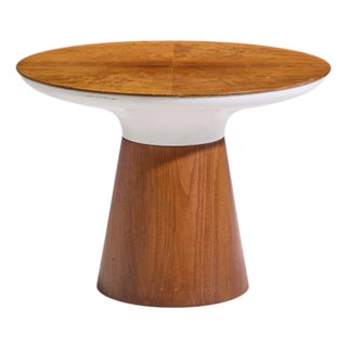 Frank Rohloff for Brown Saltman Mid Century Tulip Walnut Pedestal Side Table For Sale