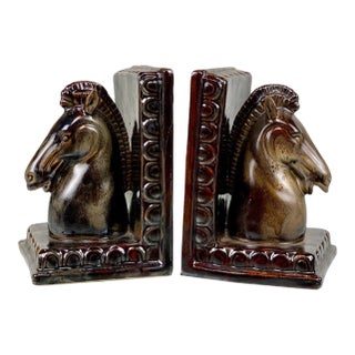 Mid-Century Art Deco Porcelain Horse Head Library Bookends - a Pair For Sale