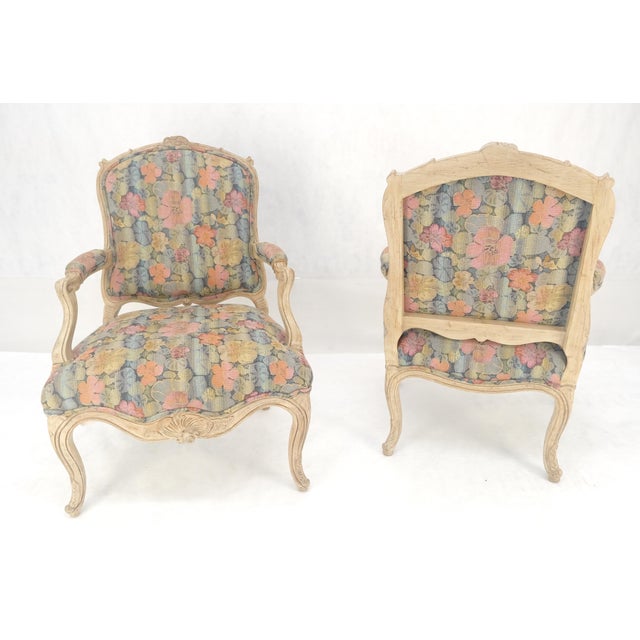 Pair of French Provincial Decorative Floral Pattern Carved Arm Chairs MINT For Sale - Image 6 of 15