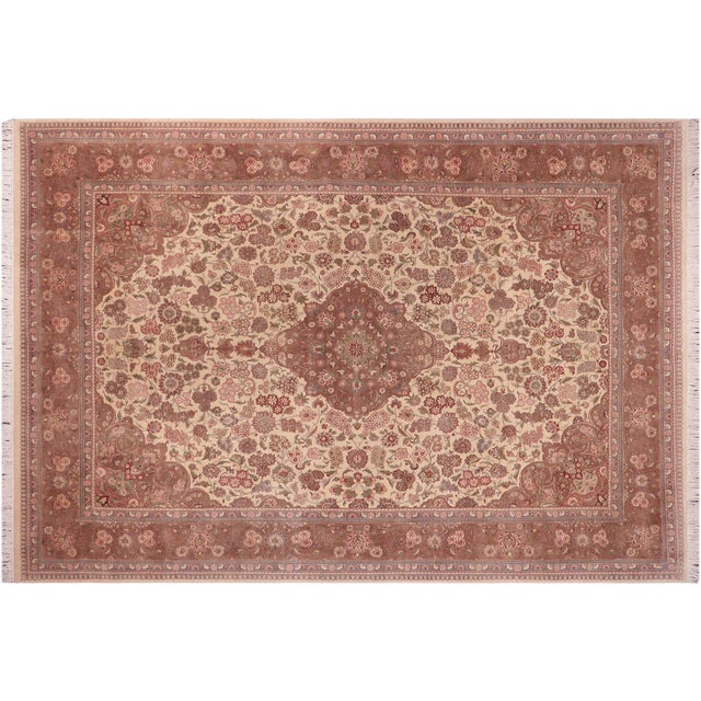 Ivory Shabby Chic Kashan Pak-Persian Ivory/Brown Wool Rug - 9'1'' X 12'1'' For Sale - Image 8 of 9