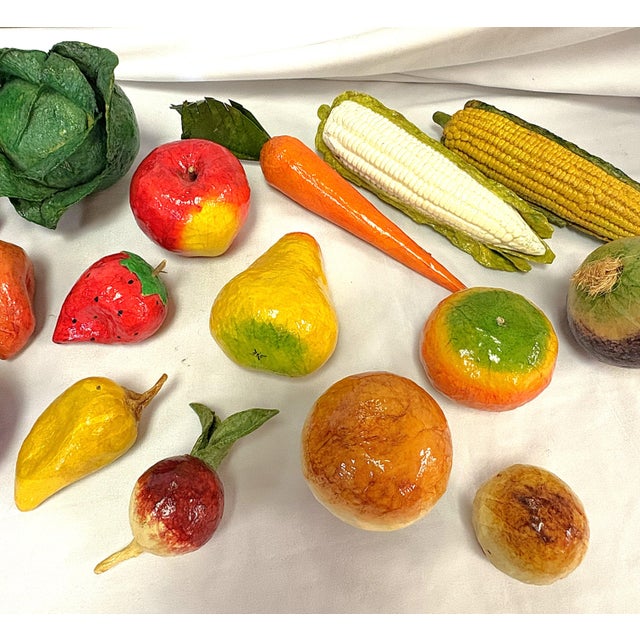 Vintage Realistic Hand Crafted Papier Mâché Fruits and Vegetables- Set of 25 For Sale - Image 11 of 18