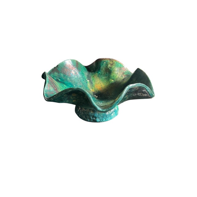Late 20th Century Ruffled Raku Signed Pottery Bowl For Sale In Phoenix - Image 6 of 18