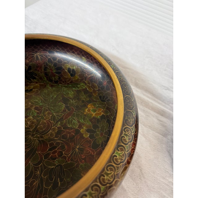 Brown Chinese Cloisonné Chrysanthemum Bowl + Stand For Sale - Image 8 of 12