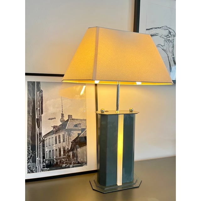 Postmodern Vintage Table Lamp in Metal with Chrome Details, 1980s For Sale - Image 3 of 10