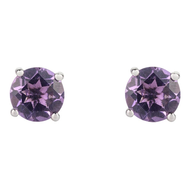 Round Cut Amethyst Stud Earrings - 2 Pieces For Sale
