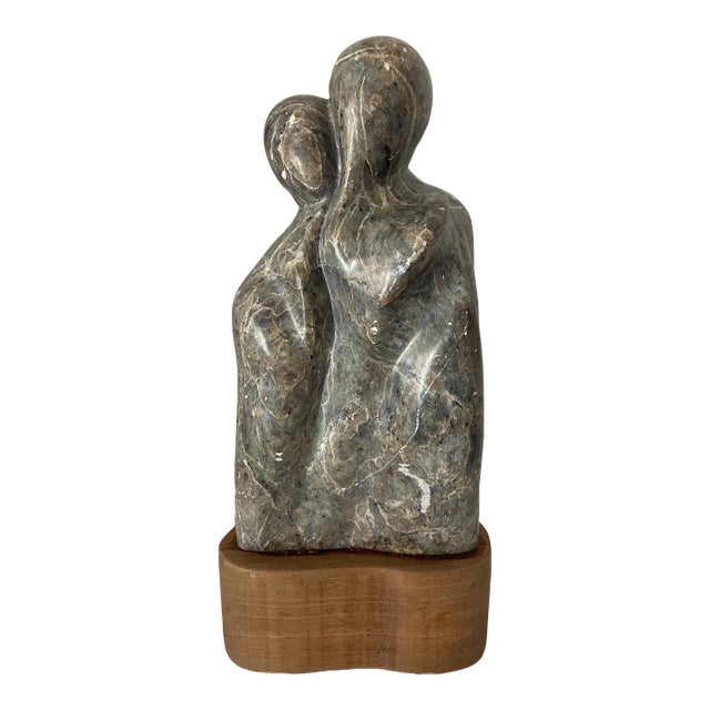 Vintage 1980s Granite Stone EJC Figural Abstract Sculpture on Resin Base For Sale