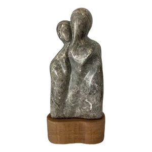 Vintage 1980s Granite Stone EJC Figural Abstract Sculpture on Resin Base