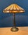 Antique Duffner & Kimberly Leaded Glass Table Lamp, Geometric Banded Shade For Sale - Image 4 of 11
