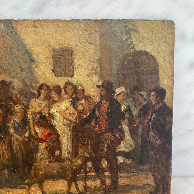Wood 19th Century French Double Sided Impressionist Oil Painting on Board: Figures in a Crowd and Goat For Sale - Image 7 of 10