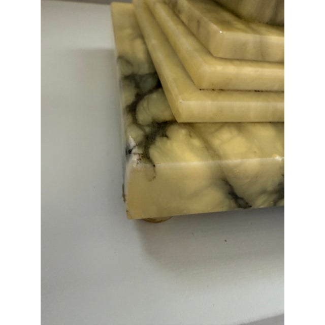 1950s Pair of Mid-Century Carved Onyx Table Lamps With Original Silk Shades, C. 1950 For Sale - Image 5 of 11