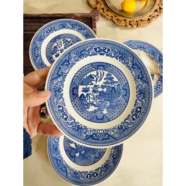 Vintage Blue Willow Plates Set of Five Ironstone Style 6 3/8 Inch For Sale - Image 9 of 12