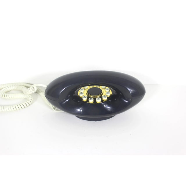 Modern Vintage Navy Blue and Gold White Genie Phone Push Button Telephone Eighties For Sale - Image 3 of 9