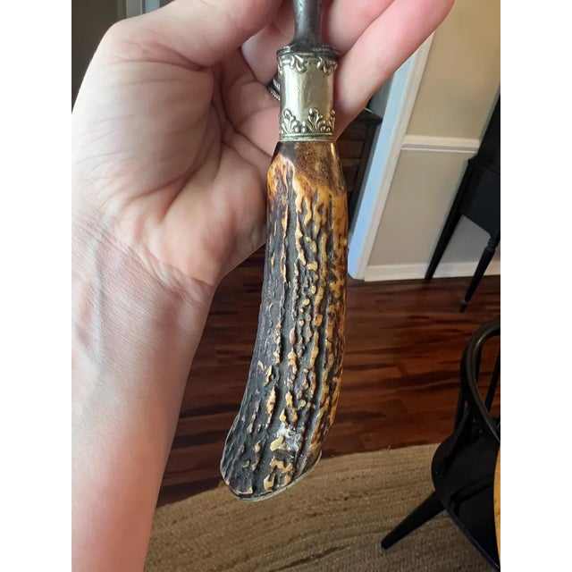 Antique Sterling Silver Mounted Stag Horn Carving Set, Meat Fork and Sharpening Steel For Sale - Image 14 of 15