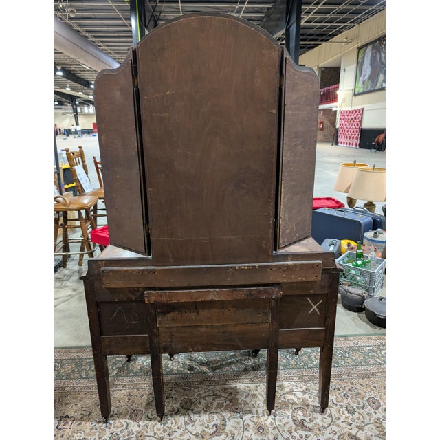 Antique National Furniture Company Walnut Vanity, Mirror & Bench, Mount Airy Nc , 3 Pieces For Sale - Image 12 of 18