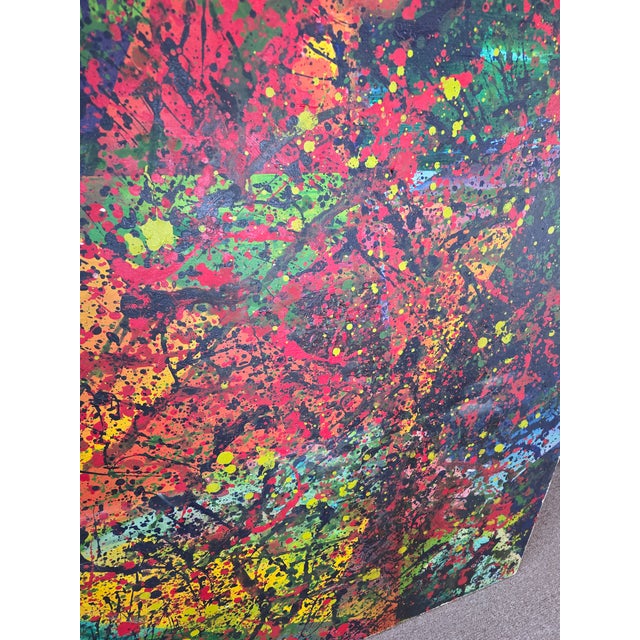 Paint 1960s Vintage Mid Century Abstract Pollock Style Oil Drip Painting For Sale - Image 7 of 9