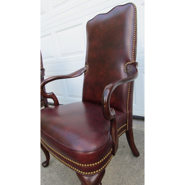 Traditional 1980s Pair Hancock Moore Leather Side Club Office Chairs Mahogany For Sale - Image 3 of 10