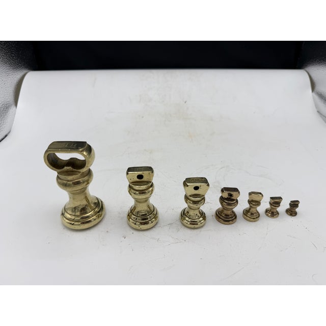 Farmhouse Set of Seven Solid Brass Scale Weights For Sale - Image 3 of 6