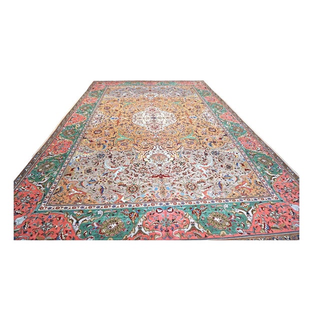 Antique Persian Tabriz Wool 11X17 Grey, Green, Pink, & Orange Area Rug #1140881 For Sale - Image 10 of 10