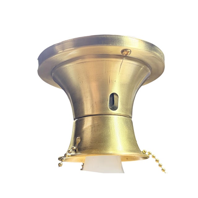 Art Deco Vintage Three Chain Bowl Light Amber Glass Bedroom or Hallway Ceiling Light Restored Brushed Brass and New Wiring For Sale - Image 3 of 7