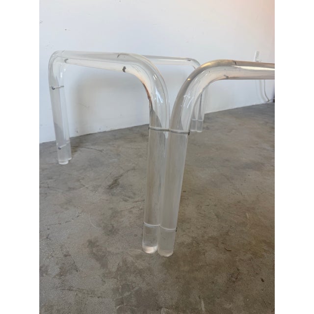1970s Vintage Karl Springer / Charles Hollis Jones Style Tubular Lucite & Glass Coffee Table For Sale - Image 12 of 12