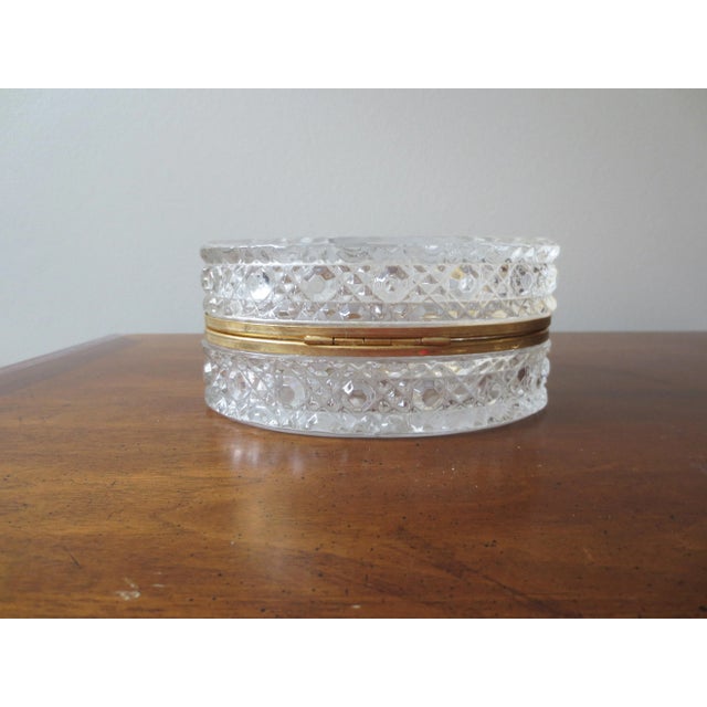 Late 20th Century Vintage Frosted Glass Hinged Jewelry Box With Gold Colored Trim For Sale - Image 4 of 11