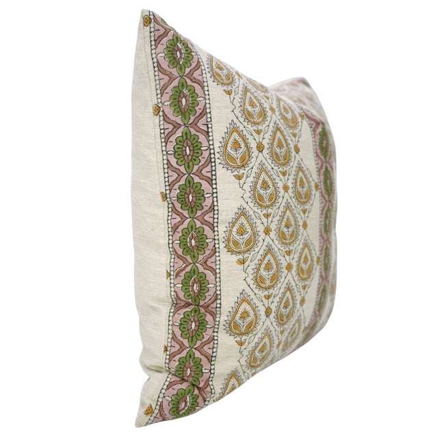 Modern Fabdivine Paan Patti Border Decorative Pillow Cover 24x24 Inch Linen Blend Block Print Cushion For Sale - Image 3 of 7