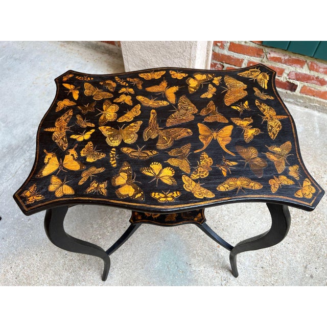 Vintage French Side Table Chinoiserie Butterfly Black Lacquer Hollywood Regency For Sale - Image 16 of 18