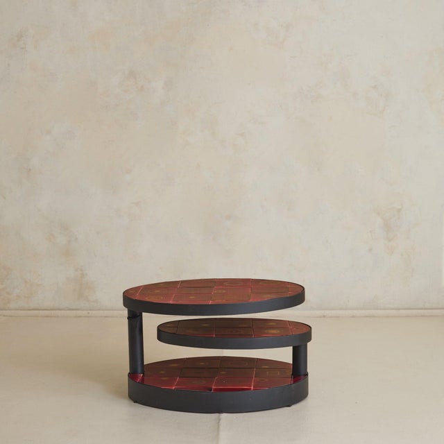 Rare French Red Ceramic Swivel Coffee Table by Georges Pelletier, 1970s For Sale - Image 11 of 11