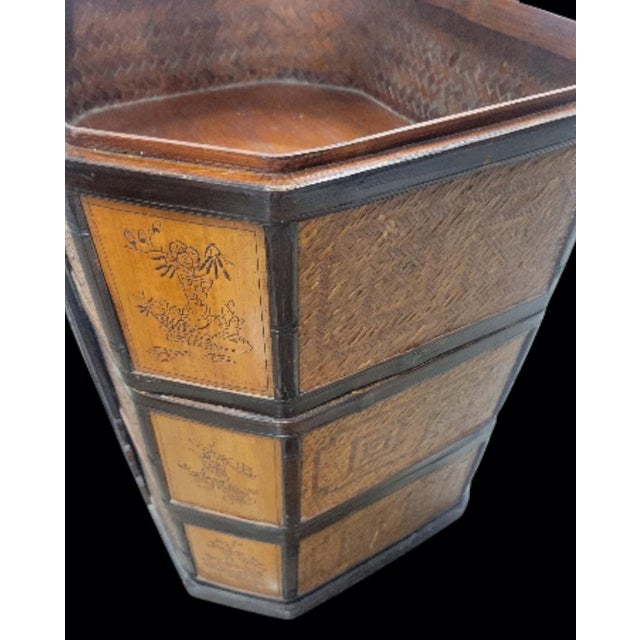 This is a beautiful antique Chinese three-tiered octagonal wedding or betrothal storage basket. It is made from woven...