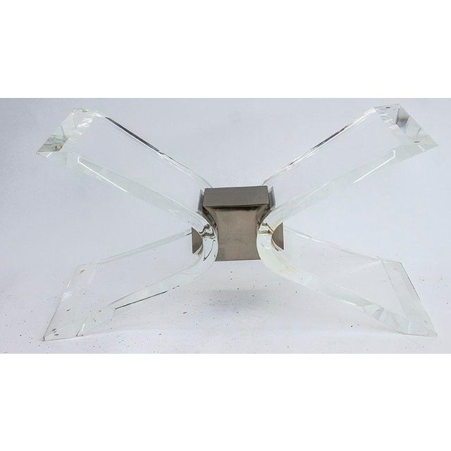 Glass Mid-Century Modern Lucite & Chrome Butterfly Coffee Table With Thick Glass Top For Sale - Image 7 of 10