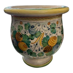 Vintage Italian Hand Painted Majolica Terracotta Pottery Floor Vase