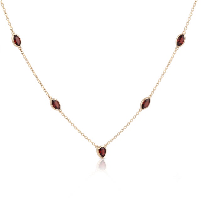 Contemporary Garnet Station Necklace in 18k Gold Plated | Gemstone Layering Chain Link Necklace | January Birthstone Neckalce For Sale - Image 3 of 3