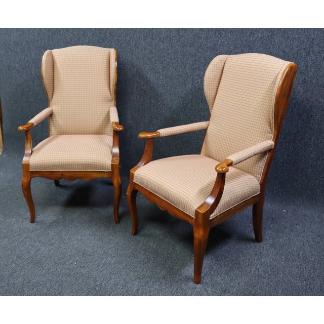 Brown Pair Hickory Chair Co French Style Wing Host Armchairs For Sale - Image 8 of 8